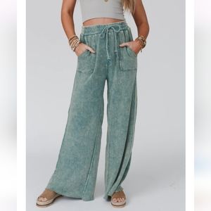 Three Bird Nest Relaxing Robin teal wide leg pants S